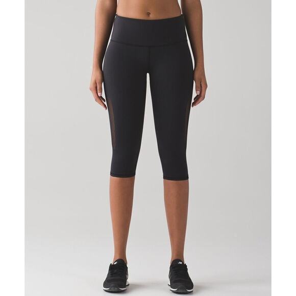 Lululemon Leggings Reveal Crop 15" Yoga Vent Seamless Women's XS Black - Picture 4 of 11